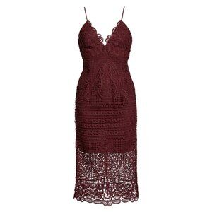 🆕BARDOT Versailles Lace Pencil Dress X-Small 4-6 Burgundy Wine